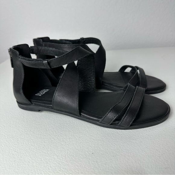 Eileen Fisher Black Cici Strappy Leather Open Toe Sandals Size 7 - Picture 1 of 6